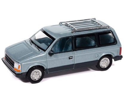 1987 Plymouth Voyager Van Ice Blue Metallic and Twilight Blue Metallic 2-Tone with Blue Interior "Mighty Minivans" Series 1/64 Diecast Model Car by Auto World by Autoworld