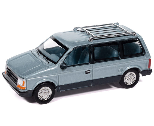 1987 Plymouth Voyager Van Ice Blue Metallic and Twilight Blue Metallic 2-Tone with Blue Interior "Mighty Minivans" Series 1/64 Diecast Model Car by Auto World by Autoworld