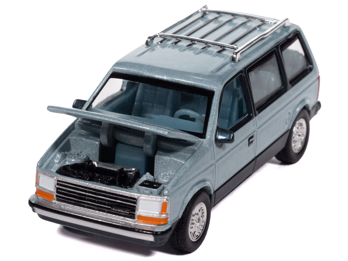 1987 Plymouth Voyager Van Ice Blue Metallic and Twilight Blue Metallic 2-Tone with Blue Interior "Mighty Minivans" Series 1/64 Diecast Model Car by Auto World by Autoworld