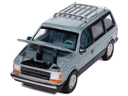 1987 Plymouth Voyager Van Ice Blue Metallic and Twilight Blue Metallic 2-Tone with Blue Interior "Mighty Minivans" Series 1/64 Diecast Model Car by Auto World by Autoworld