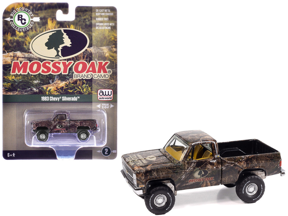 1983 Chevrolet Silverado Pickup Truck "Mossy Oak" Camouflage Livery "Big Country Collectibles" 2025 Series 1/64 Diecast Model Car by Auto World by Autoworld