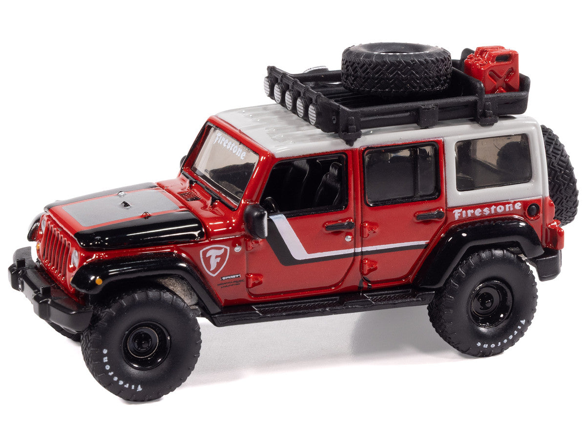 2018 Jeep Wrangler JK Unlimited Sport "Firestone Field Agent" Red with Graphics and Gray Top with Roof Rack "Big Country Collectibles" 2025 Series 1/64 Diecast Model Car by Auto World by Autoworld