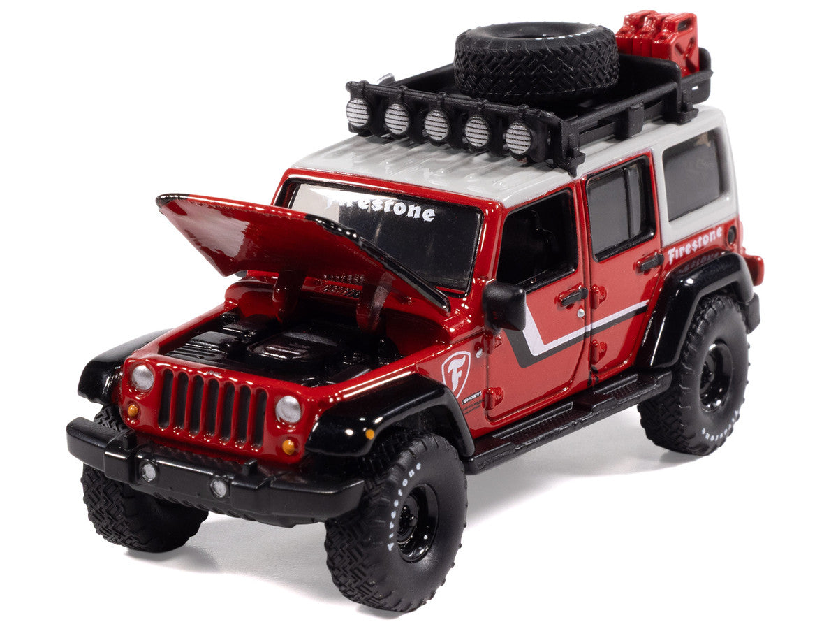 2018 Jeep Wrangler JK Unlimited Sport "Firestone Field Agent" Red with Graphics and Gray Top with Roof Rack "Big Country Collectibles" 2025 Series 1/64 Diecast Model Car by Auto World by Autoworld