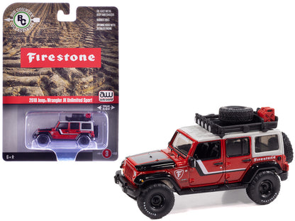 2018 Jeep Wrangler JK Unlimited Sport "Firestone Field Agent" Red with Graphics and Gray Top with Roof Rack "Big Country Collectibles" 2025 Series 1/64 Diecast Model Car by Auto World by Autoworld