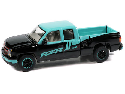 2006 Chevrolet Silverado Pickup Truck "Polaris RZR" Black and Blue "Big Country Collectibles" 2025 Series 1/64 Diecast Model Car by Auto World by Autoworld
