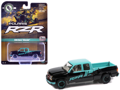 2006 Chevrolet Silverado Pickup Truck "Polaris RZR" Black and Blue "Big Country Collectibles" 2025 Series 1/64 Diecast Model Car by Auto World by Autoworld