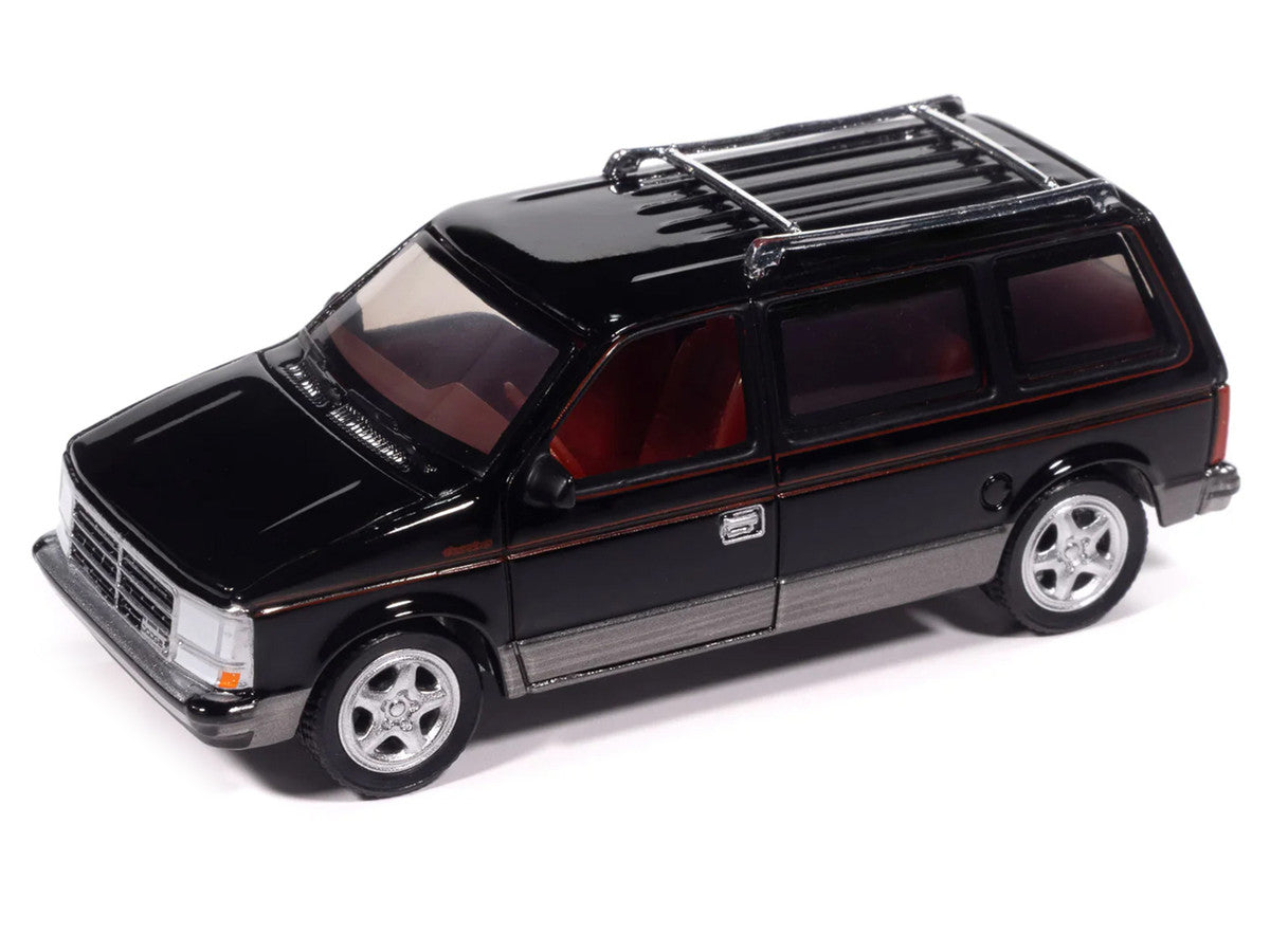 1989 Dodge Caravan Turbo Van Black with Red Stripes and Interior "Mighty Minivans" Series 1/64 Diecast Model Car by Auto World by Autoworld