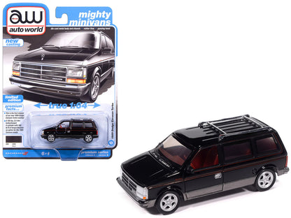 1989 Dodge Caravan Turbo Van Black with Red Stripes and Interior "Mighty Minivans" Series 1/64 Diecast Model Car by Auto World by Autoworld