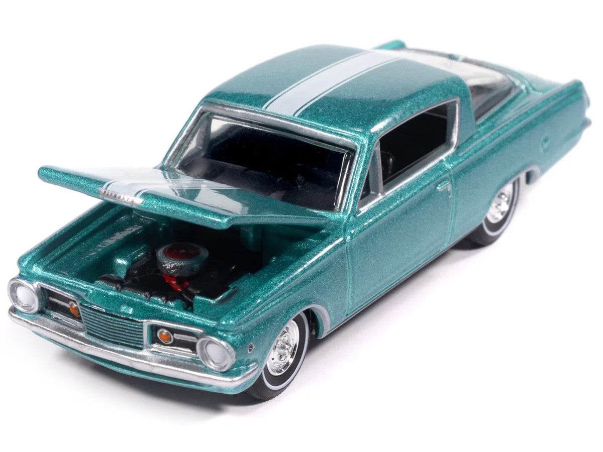 1965 Plymouth Barracuda Formula S Turquoise Metallic with White Stripe "Vintage Muscle" Series 1/64 Diecast Model Car by Auto World by Autoworld