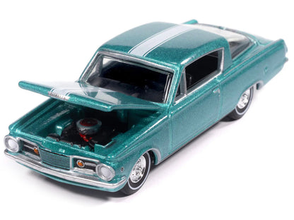 1965 Plymouth Barracuda Formula S Turquoise Metallic with White Stripe "Vintage Muscle" Series 1/64 Diecast Model Car by Auto World by Autoworld