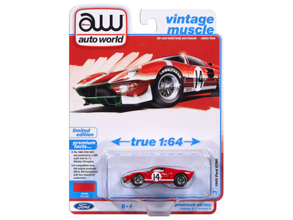 1965 Ford GT40 #14 Red with White Stripes "Vintage Muscle" Series 1/64 Diecast Model Car by Auto World by Autoworld