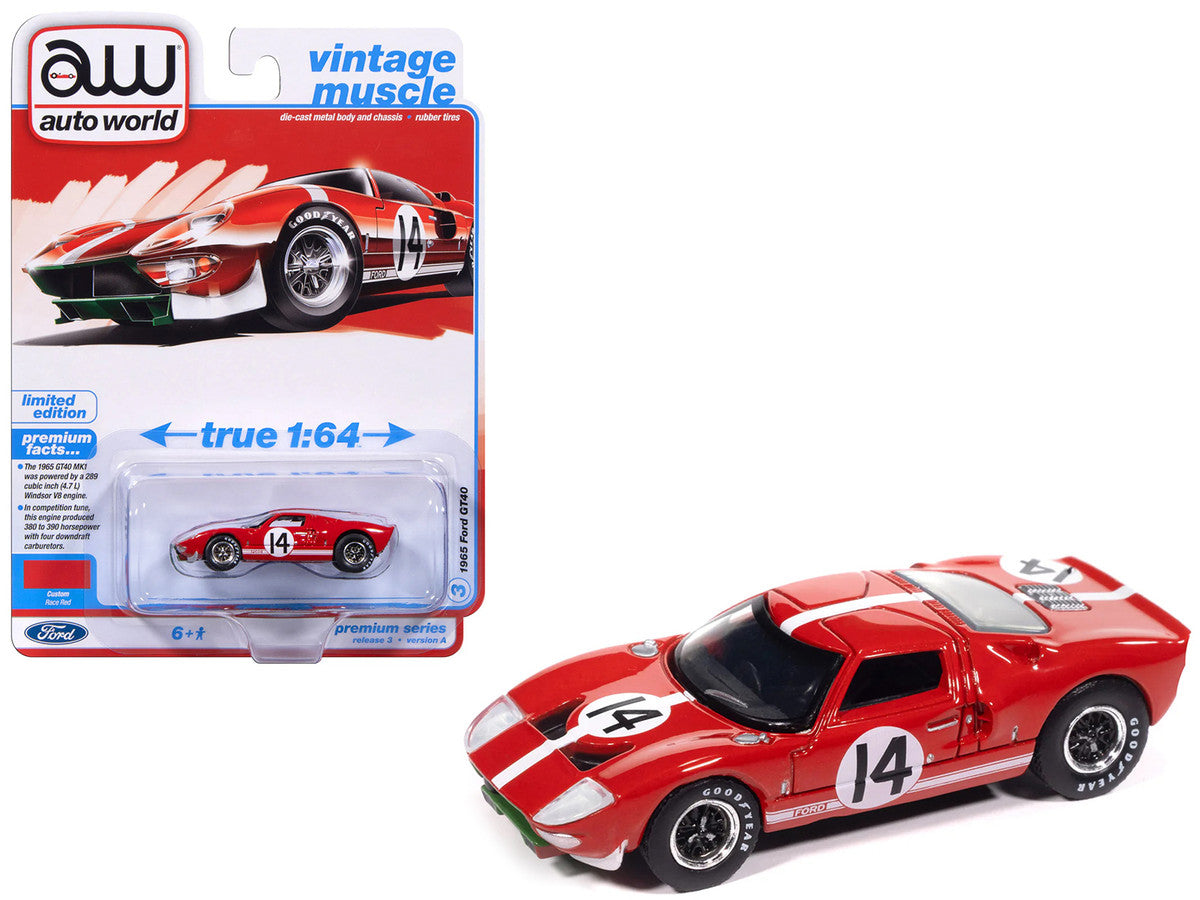 1965 Ford GT40 #14 Red with White Stripes "Vintage Muscle" Series 1/64 Diecast Model Car by Auto World by Autoworld