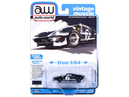 1965 Ford GT40 #7 Blue Black with White Stripes "Vintage Muscle" Series 1/64 Diecast Model Car by Auto World by Autoworld