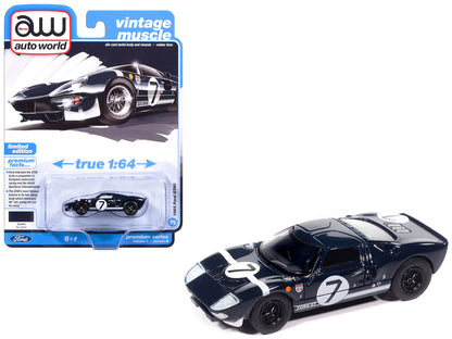 1965 Ford GT40 #7 Blue Black with White Stripes "Vintage Muscle" Series 1/64 Diecast Model Car by Auto World by Autoworld