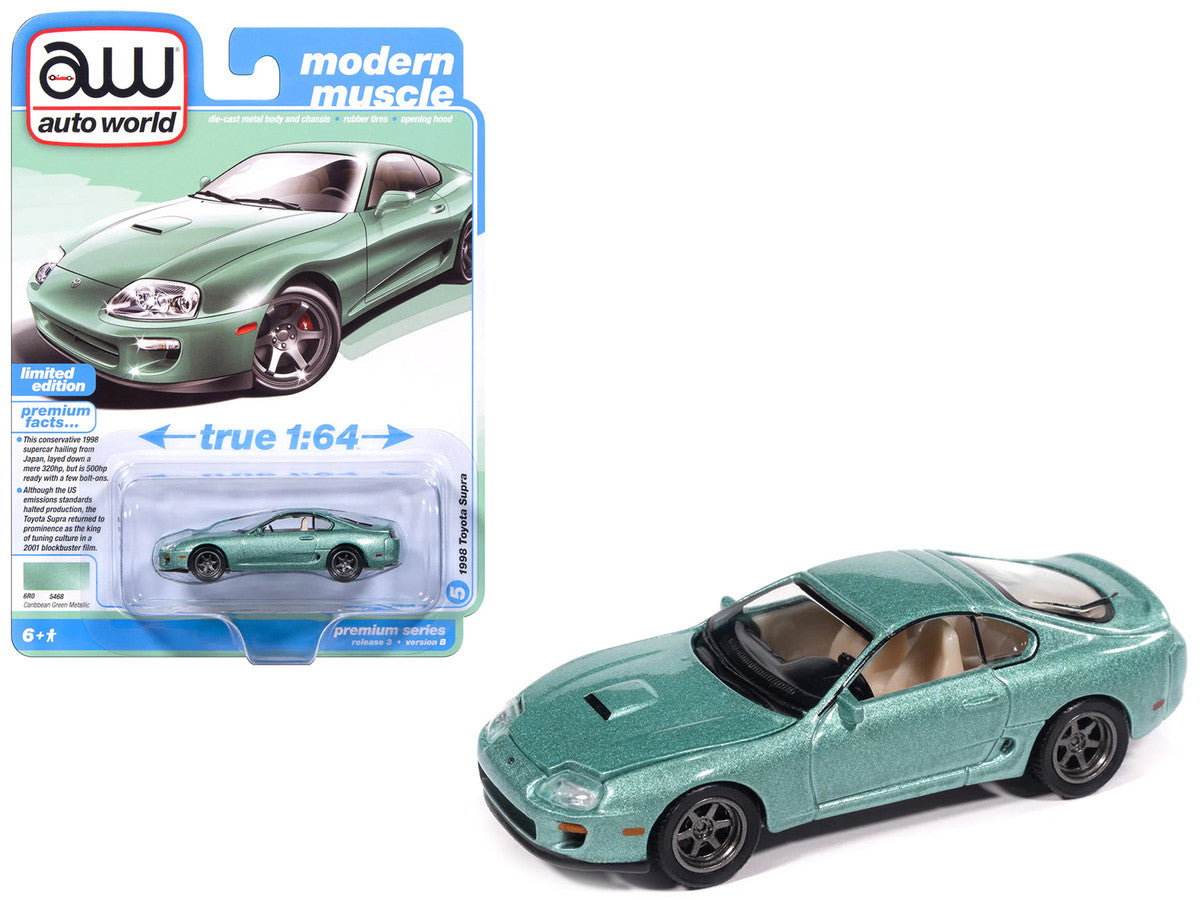 1998 Toyota Supra Caribbean Green Metallic "Modern Muscle" Series 1/64 Diecast Model Car by Auto World by Autoworld
