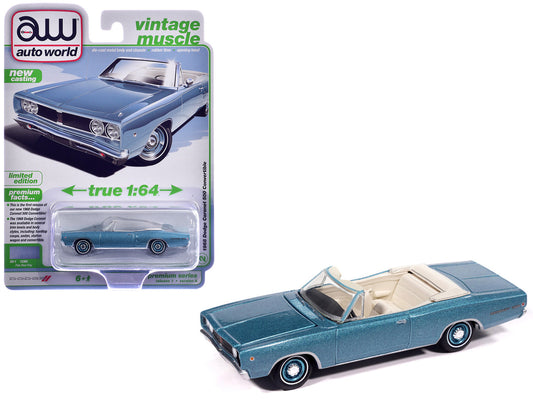 1968 Dodge Coronet 500 Convertible Pale Blue Metallic with White Interior "Vintage Muscle" Series 1/64 Diecast Model Car by Auto World by Autoworld