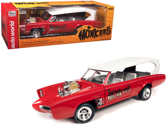 Monkeemobile Red with White Top and Interior "The Monkees" with Four Monkees Figure Cutouts "Silver Screen Machines" Series 1/18 Diecast Model Car by Auto World by Autoworld
