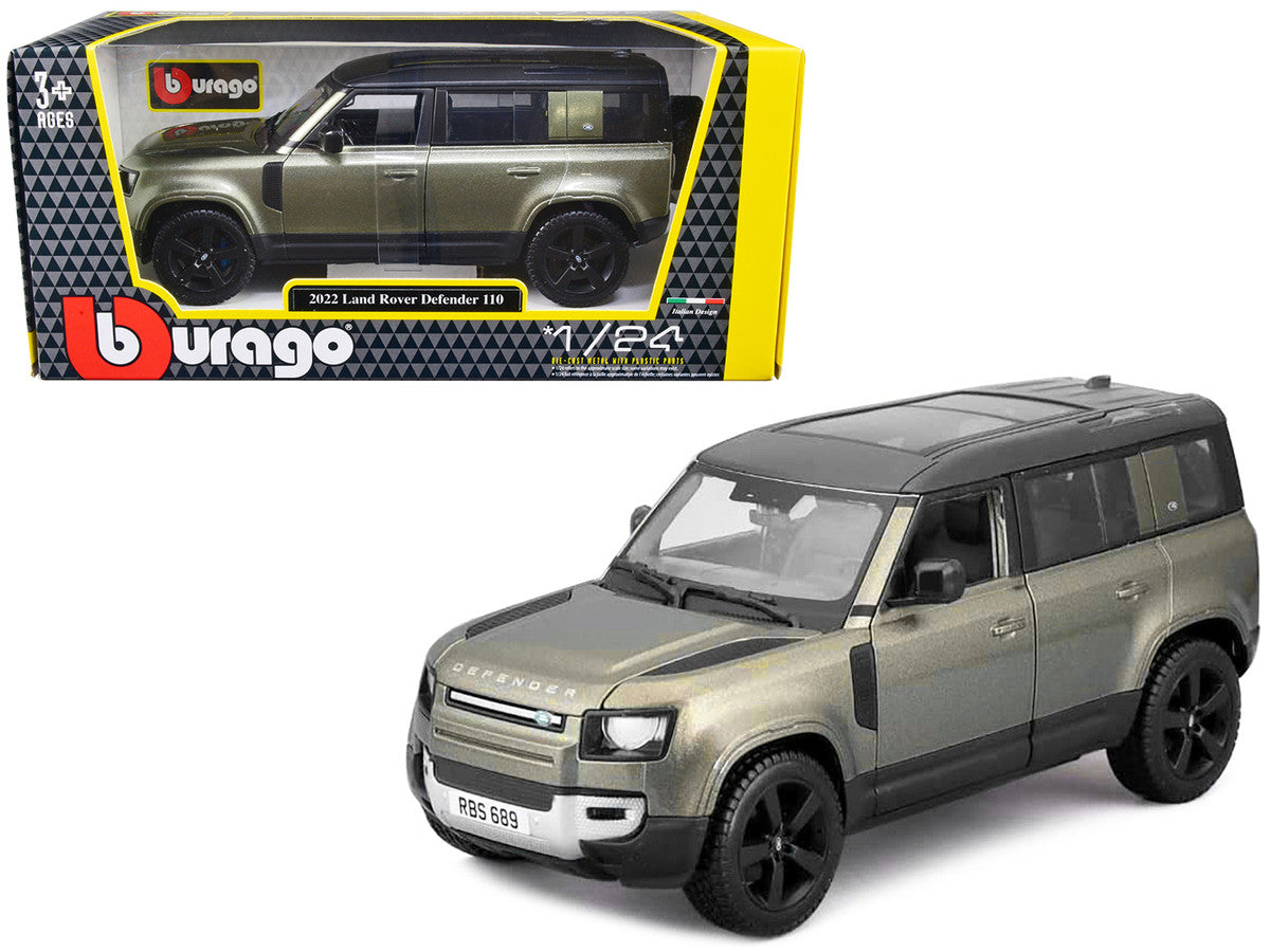2022 Land Rover Defender 110 Green Metallic with Black Top and Sunroof 1/24 Diecast Model Car by Bburago by Bburago