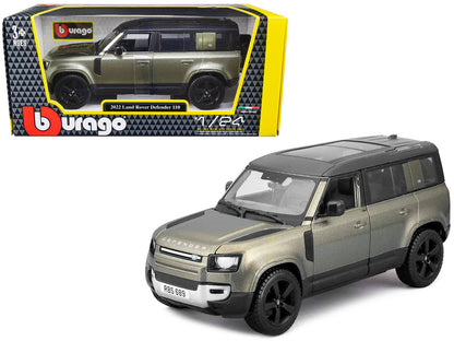 2022 Land Rover Defender 110 Green Metallic with Black Top and Sunroof 1/24 Diecast Model Car by Bburago by Bburago
