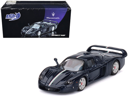 Maserati MC12 Stradale Blue Metallic with White Stripe 1/64 Diecast Model Car by BBR by BBR