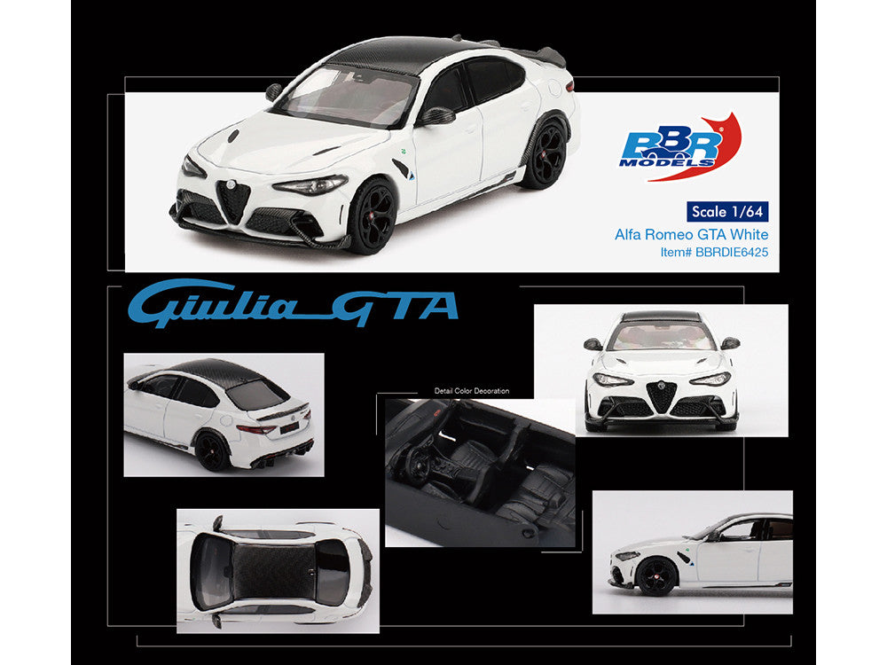 Alfa Romeo Giulia GTA White with Carbon Top 1/64 Diecast Model Car by BBR by BBR