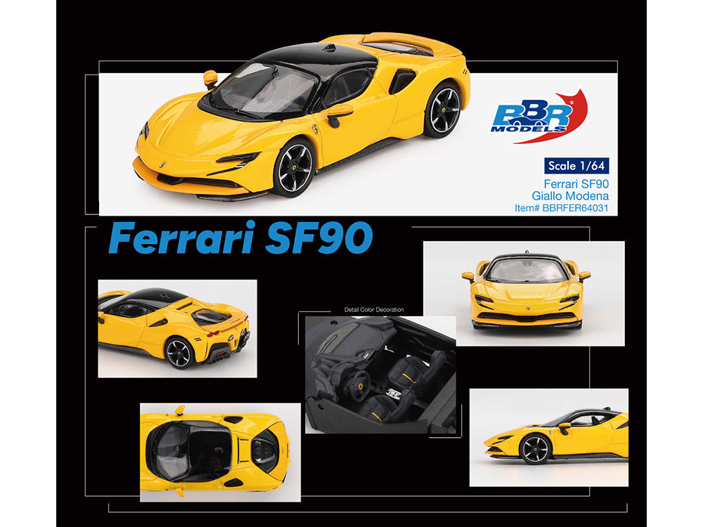 Ferrari SF90 Giallo Modena Yellow with Black Top 1/64 Diecast Model Car by BBR by BBR