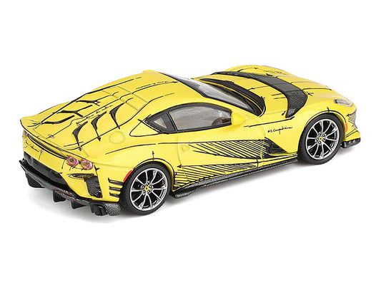 Ferrari 812 Competizione Matt Yellow with Graphics and Yellow Interior "Tailor Made" 1/64 Diecast Model Car by BBR by BBR