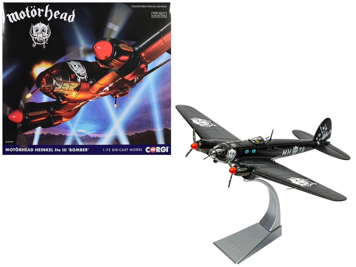 Heinkel He III Bomber Aircraft "Motorhead" Black with Graphicss 1/72 Diecast Model by Corgi by Corgi