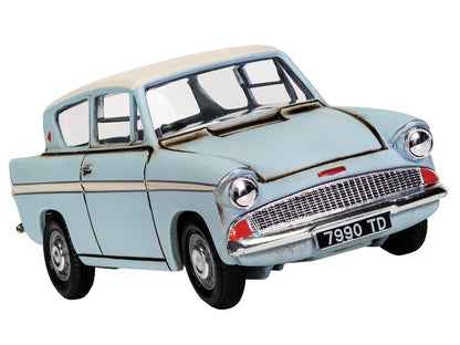 Flying Ford Anglia RHD (Right Hand Drive) Light Blue with White Top (Weathered) with Harry and Ron Figures "Harry Potter" Movie Series Diecast Model by Corgi by Corgi