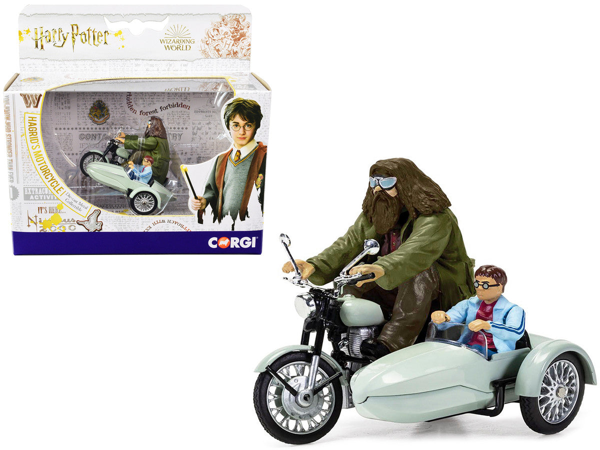 Motorcycle and Sidecar Light Green with Harry and Hagrid Figures "Harry Potter and the Deathly Hallows Part 1" (2010) Movie Diecast Motorcycle Model by Corgi by Corgi