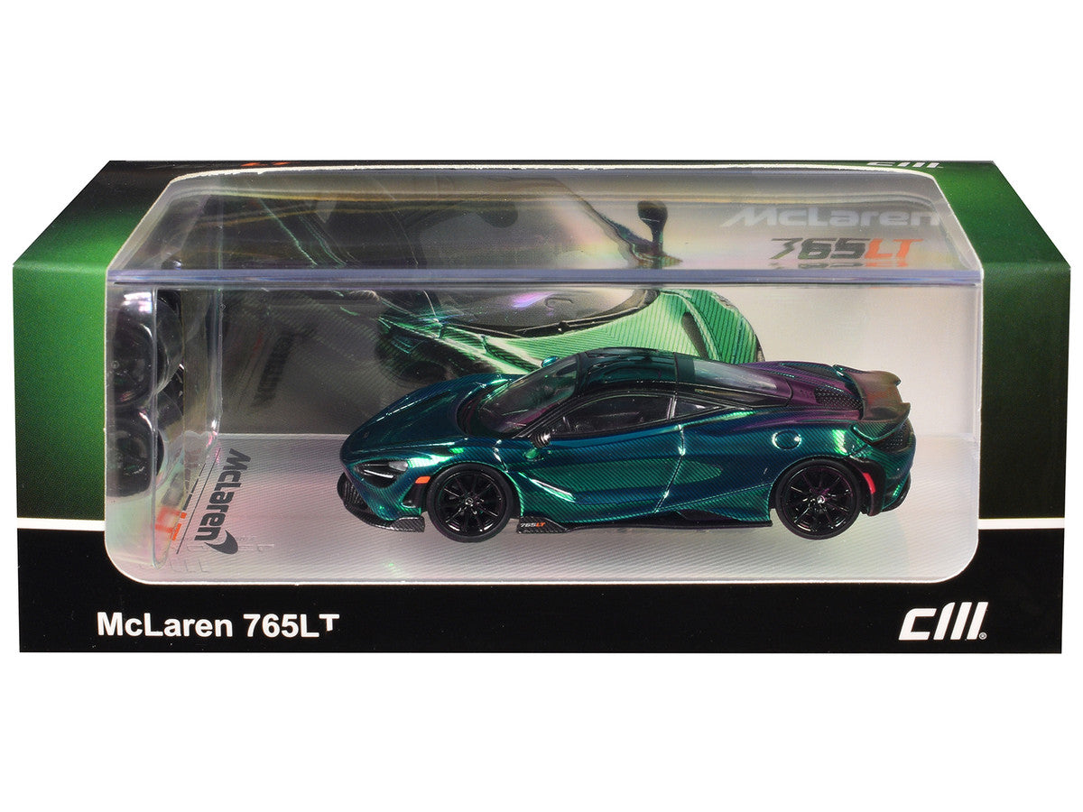 McLaren 765LT Green Carbon Metallic with Black Top and Extra Wheels 1/64 Diecast Model Car by CM Model by CM Models