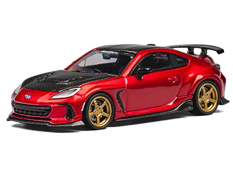 Subaru BRZ Varis Arising-1 RHD (Right Hand Drive) Red Metallic with Carbon Hood and Top and Extra Wheels 1/64 Diecast Model Car by CM Model by CM Models