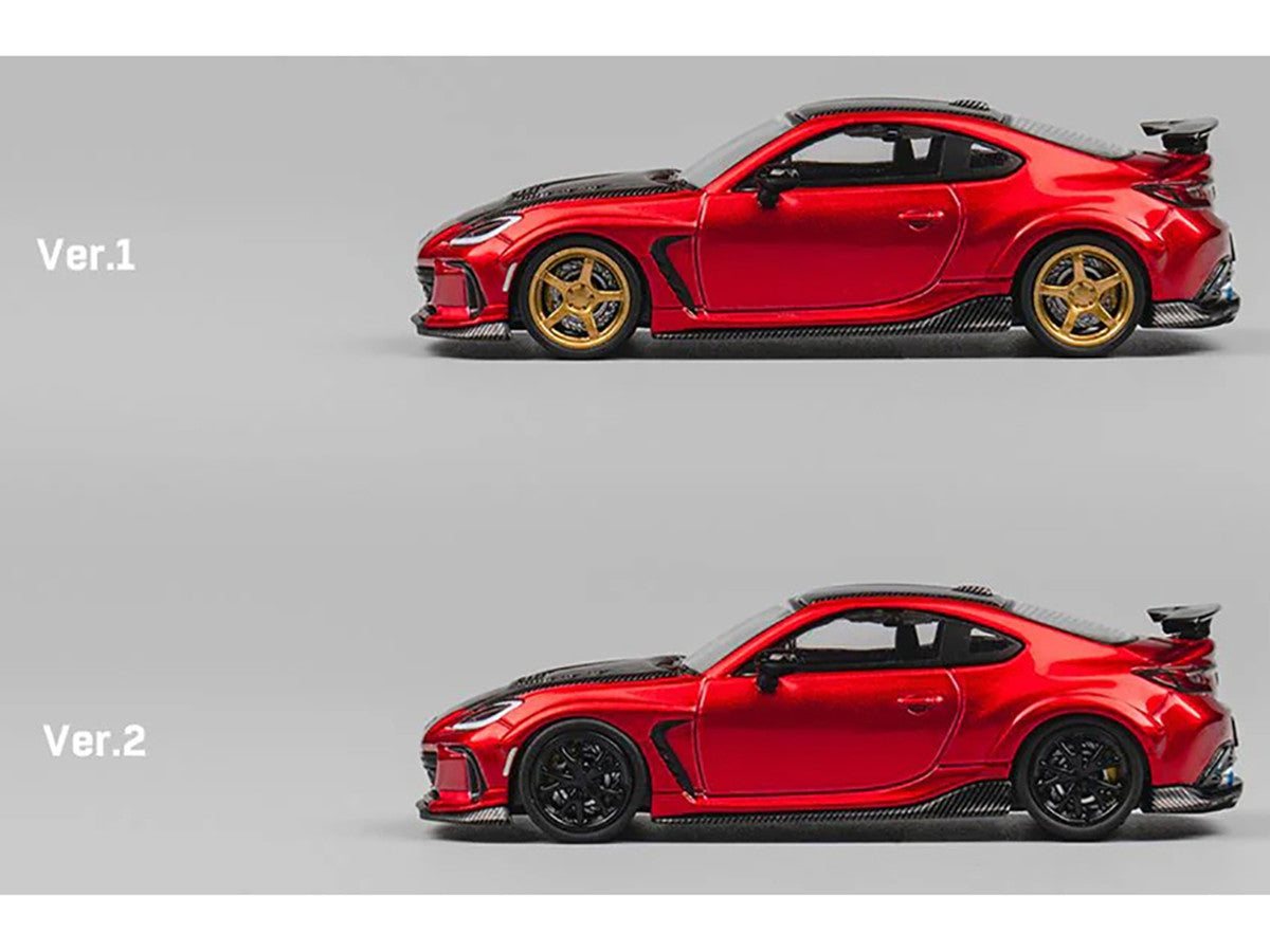 Subaru BRZ Varis Arising-1 RHD (Right Hand Drive) Red Metallic with Carbon Hood and Top and Extra Wheels 1/64 Diecast Model Car by CM Model by CM Models