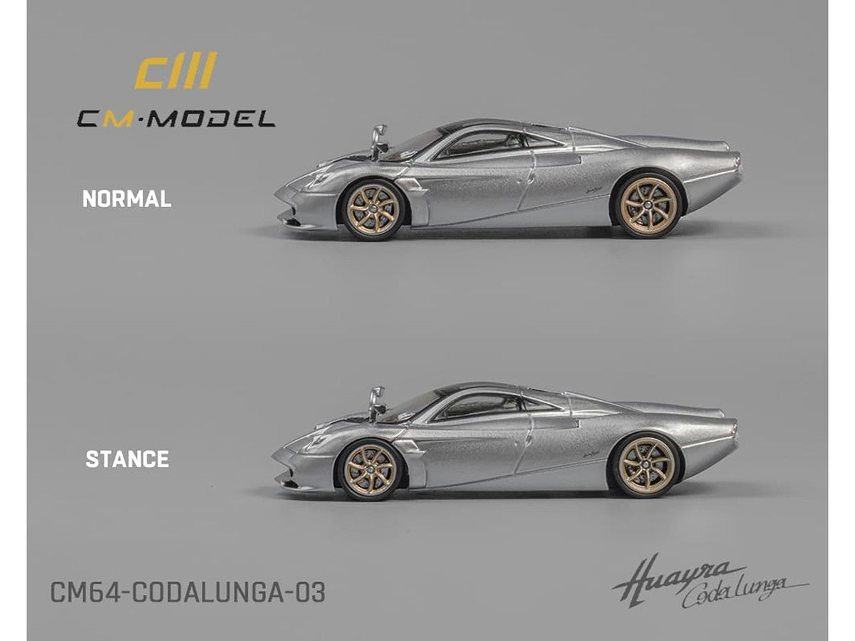 Pagani Huayra Codalunga Silver Metallic with Sunroof and Extra Wheels 1/64 Diecast Model Car by CM Model by CM Models