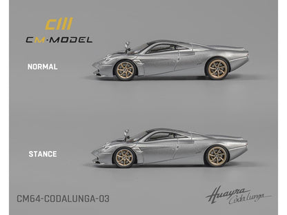 Pagani Huayra Codalunga Silver Metallic with Sunroof and Extra Wheels 1/64 Diecast Model Car by CM Model by CM Models