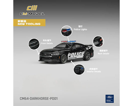 Ford Mustang Dark Horse "Police Interceptor" Black 1/64 Diecast Model Car by CM Models by CM Models