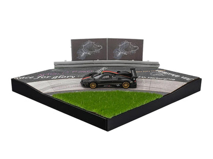 Nurburgring Diorama Set with Pagani Zonda Revolucion Carbon with Red and Gold Stripes and Extra Wheels 1/64 Diecast Model Car by CM Model-3
