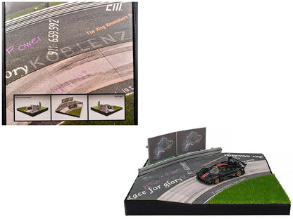 Nurburgring Diorama Set with Pagani Zonda Revolucion Carbon with Red and Gold Stripes and Extra Wheels 1/64 Diecast Model Car by CM Model-4