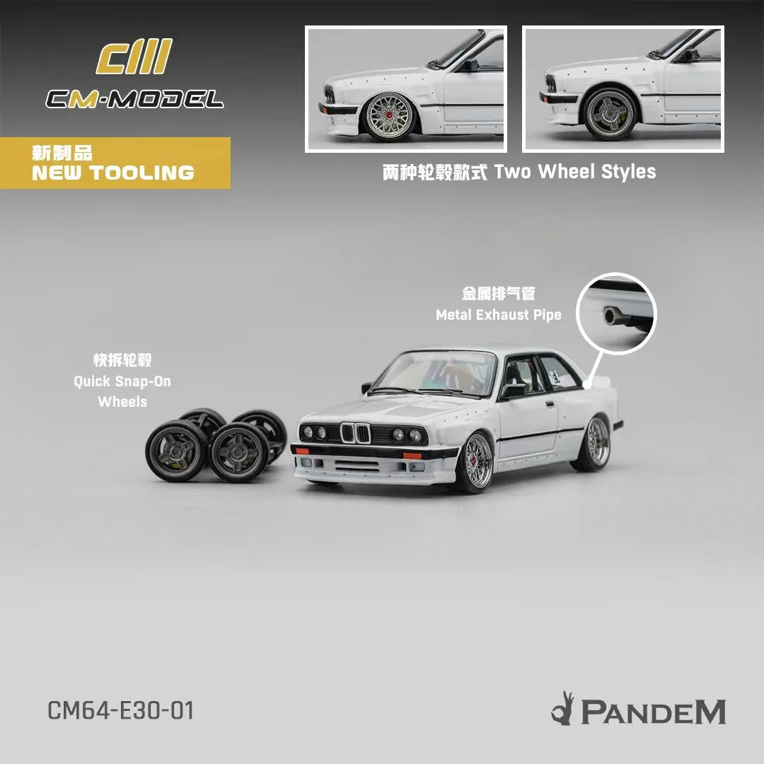 Pandem E30 V1 White with Extra Wheels 1/64 Diecast Model Car by CM Models by CM Models