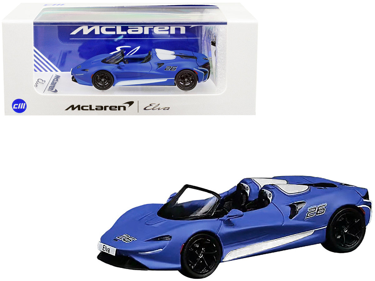 McLaren Elva Convertible #26 Matt Blue with White Stripes and Extra Wheels 1/64 Diecast Model Car by CM Model by CM Models