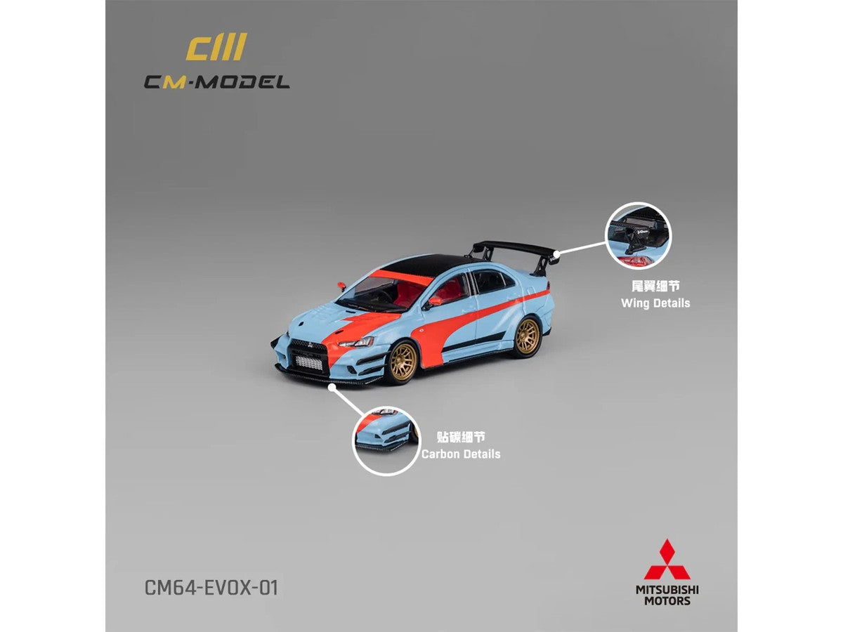 Mitsubishi Lancer Evolution X Varis RHD (Right Hand Drive) Light Blue with Black Top and Orange Stripes 1/64 Diecast Model Car by CM Model by CM Models