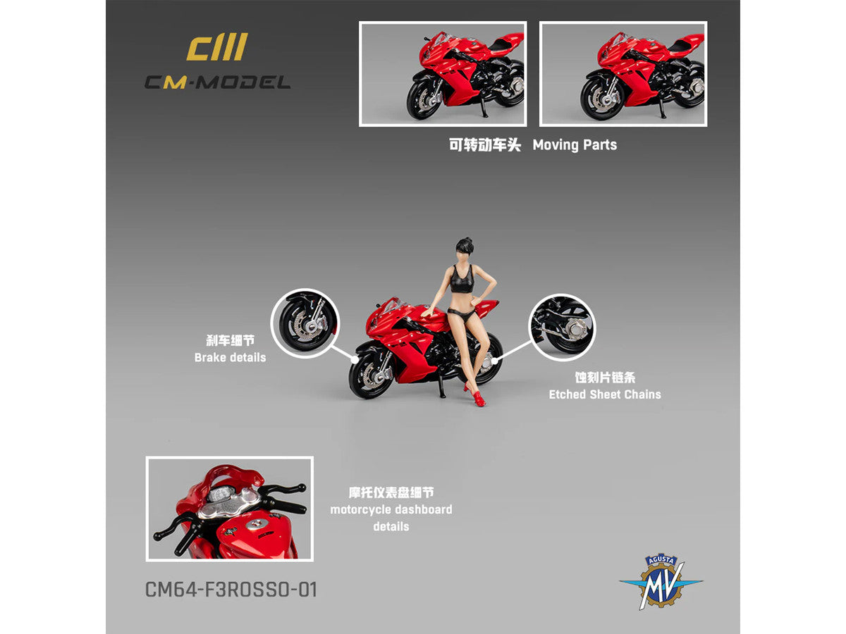 2022 MV Agusta F3 Rosso Motorcycle Red with Figure 1/64 Diecast Model by CM Model by CM Models