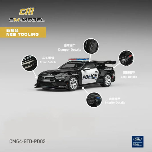 Ford Mustang GTD "Police" Black and White 1/64 Diecast Model Car by CM Models by CM Models