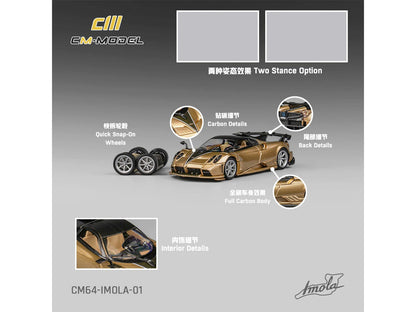 Pagani Imola Gold Carbon Metallic with Black Carbon Top with Extra Wheels 1/64 Diecast Model Car by CM Model by CM Models