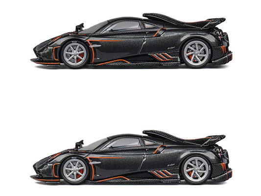 Pagani Imola Dark Gray Metallic with Carbon and Orange Accents with Extra Wheels 1/64 Diecast Model Car by CM Model by CM Models