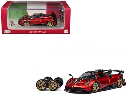 Pagani Imola Red Metallic with Carbon Top and Stripes with Extra Wheels 1/64 Diecast Model Car by CM Model by CM Models