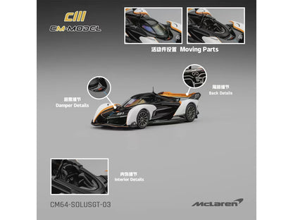 McLaren Solus GT #91 Black and White with Orange Accents 1/64 Diecast Model Car by CM Model-1