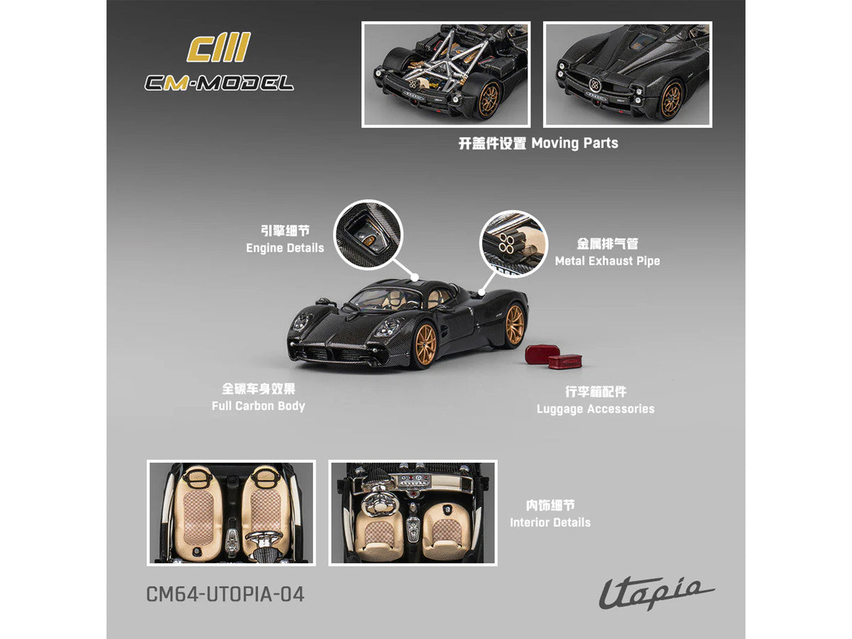 Pagani Utopia Full Carbon with Gold Wheels 1/64 Diecast Model Car by CM Model by CM Models