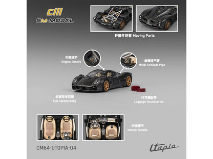Pagani Utopia Full Carbon with Gold Wheels 1/64 Diecast Model Car by CM Model by CM Models