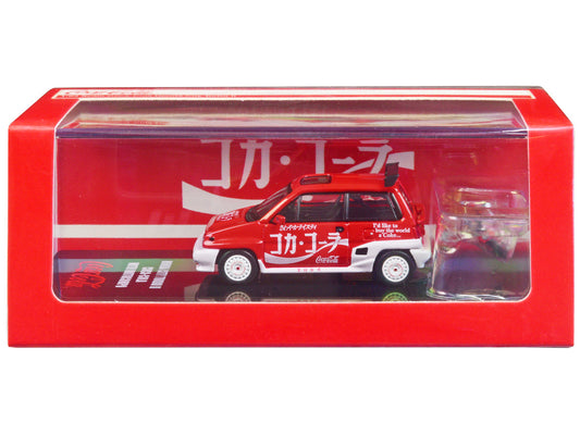 Honda City Turbo II RHD (Right Hand Drive) Red and White "Coca-Cola" with Honda Motocompo Scooter 1/64 Diecast Model Car by Inno Models by Inno Models